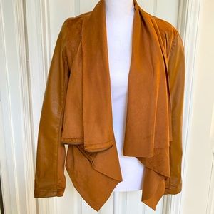 Camel colored vegan leather Moto jacket with zipper